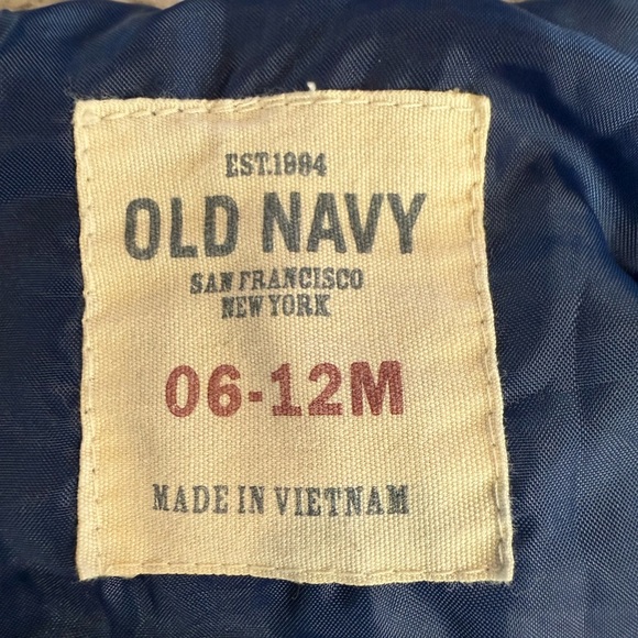 Old Navy Blue Puffer Vest With Gray Fleece Hood and Sleeves Kids Sz 6-12 Mo - Picture 11 of 11